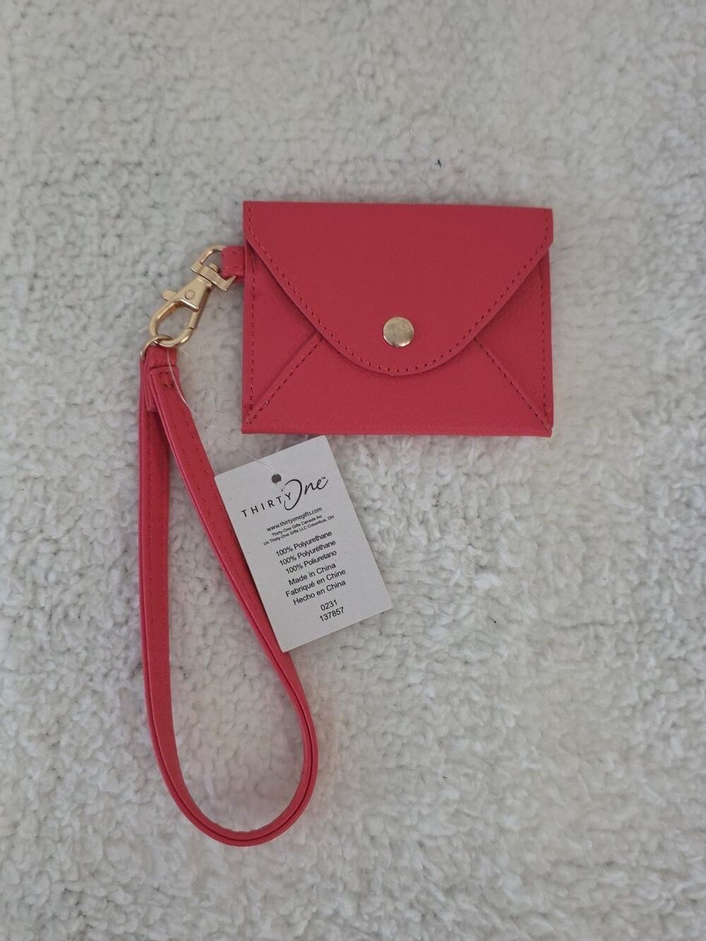 NWT Thirty-One Envelope Card Pouch Holder Coastal Red Smooth Pebble Wristlet